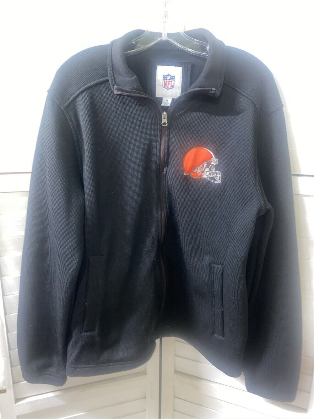 Men’s NFL Cleveland Browns Full Zip Black Thermal Jacket Sweatshirt Sz Medium